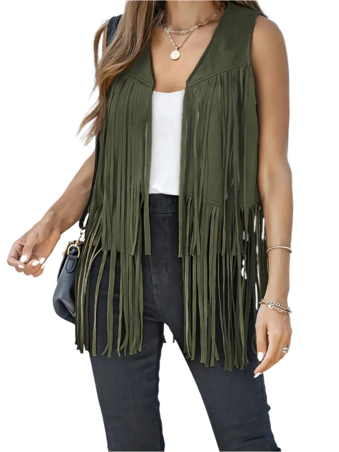 Fringe Open Front Vest Coat