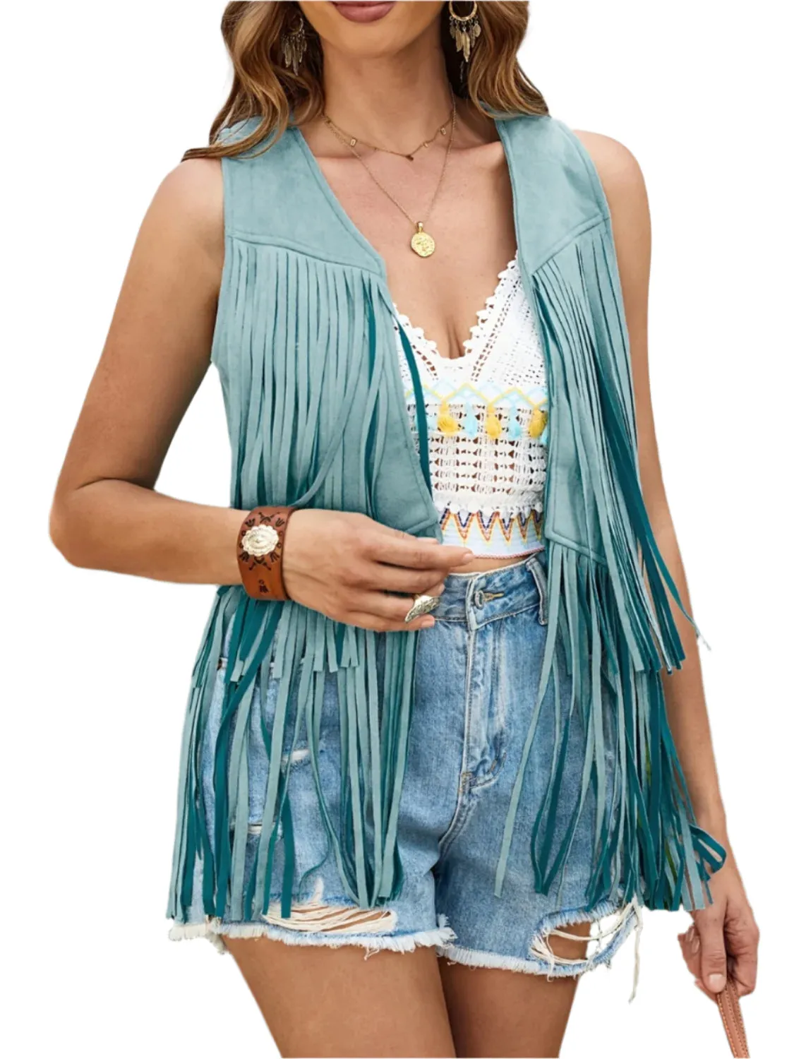 Fringe Open Front Vest Coat