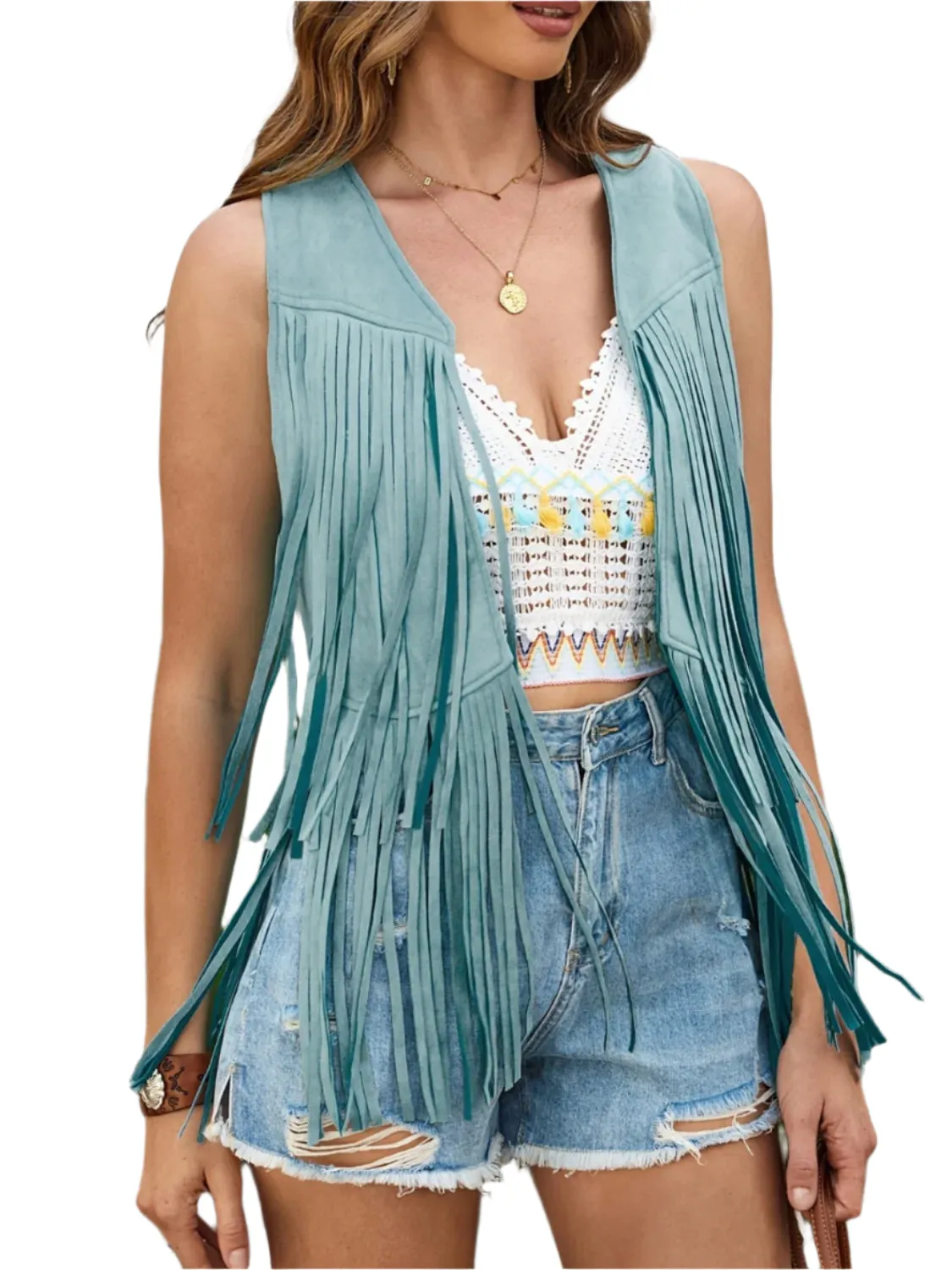 Fringe Open Front Vest Coat