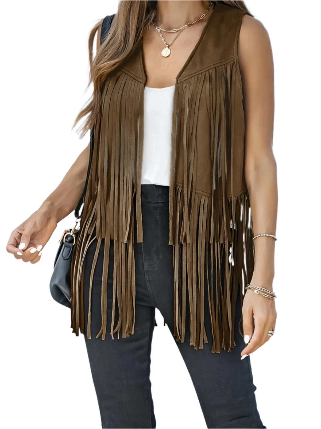Fringe Open Front Vest Coat