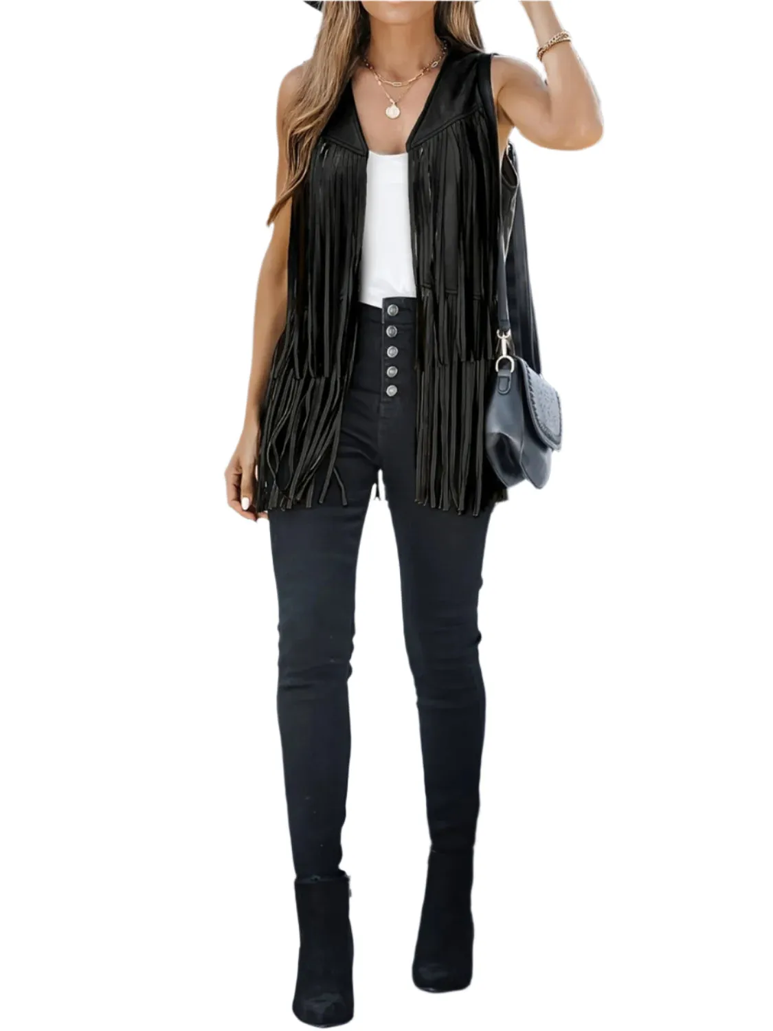 Fringe Open Front Vest Coat