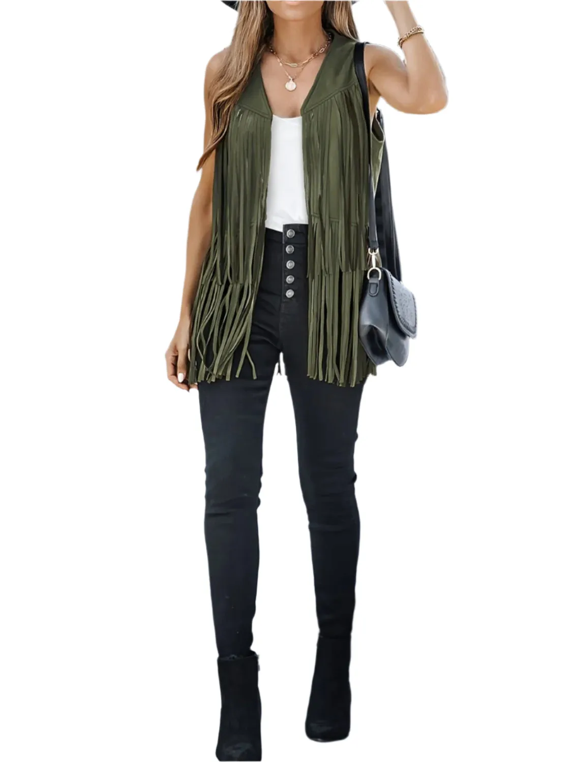 Fringe Open Front Vest Coat