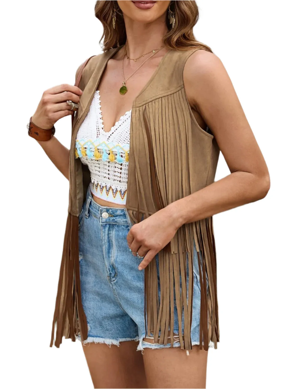 Fringe Open Front Vest Coat