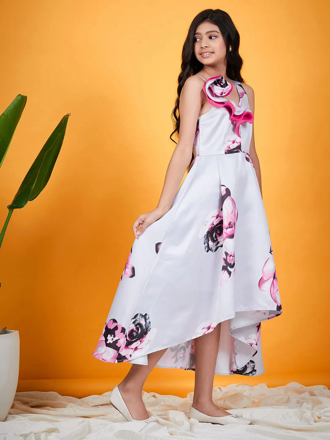 Girls Floral Printed A Line Dress
