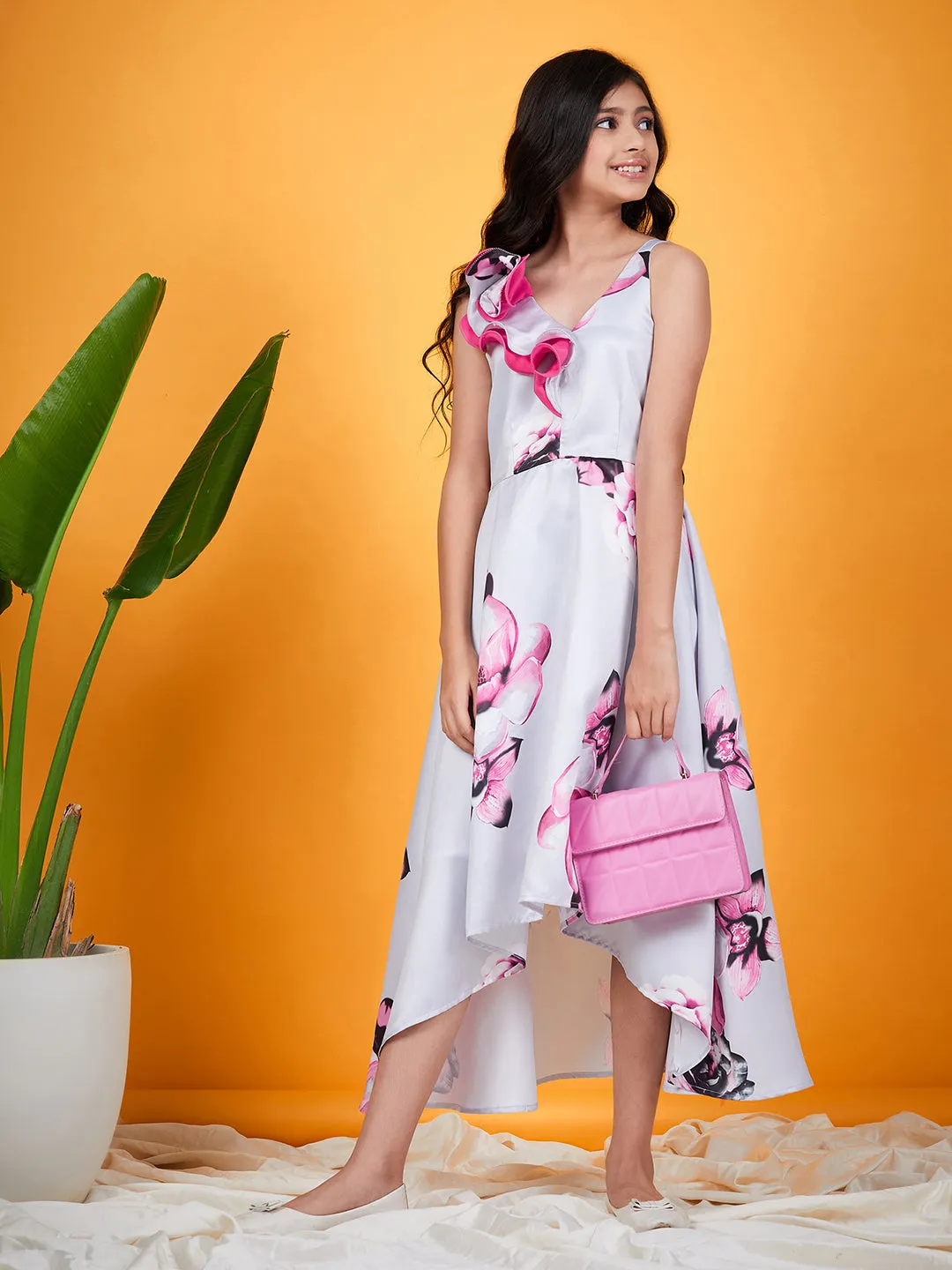 Girls Floral Printed A Line Dress