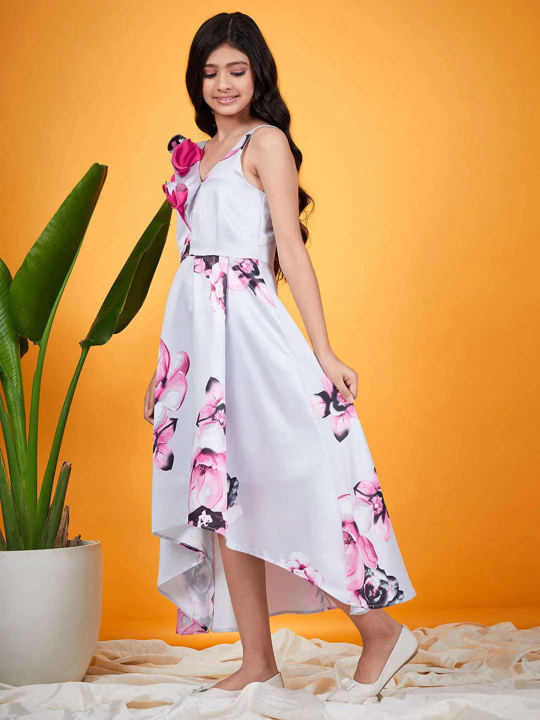 Girls Floral Printed A Line Dress