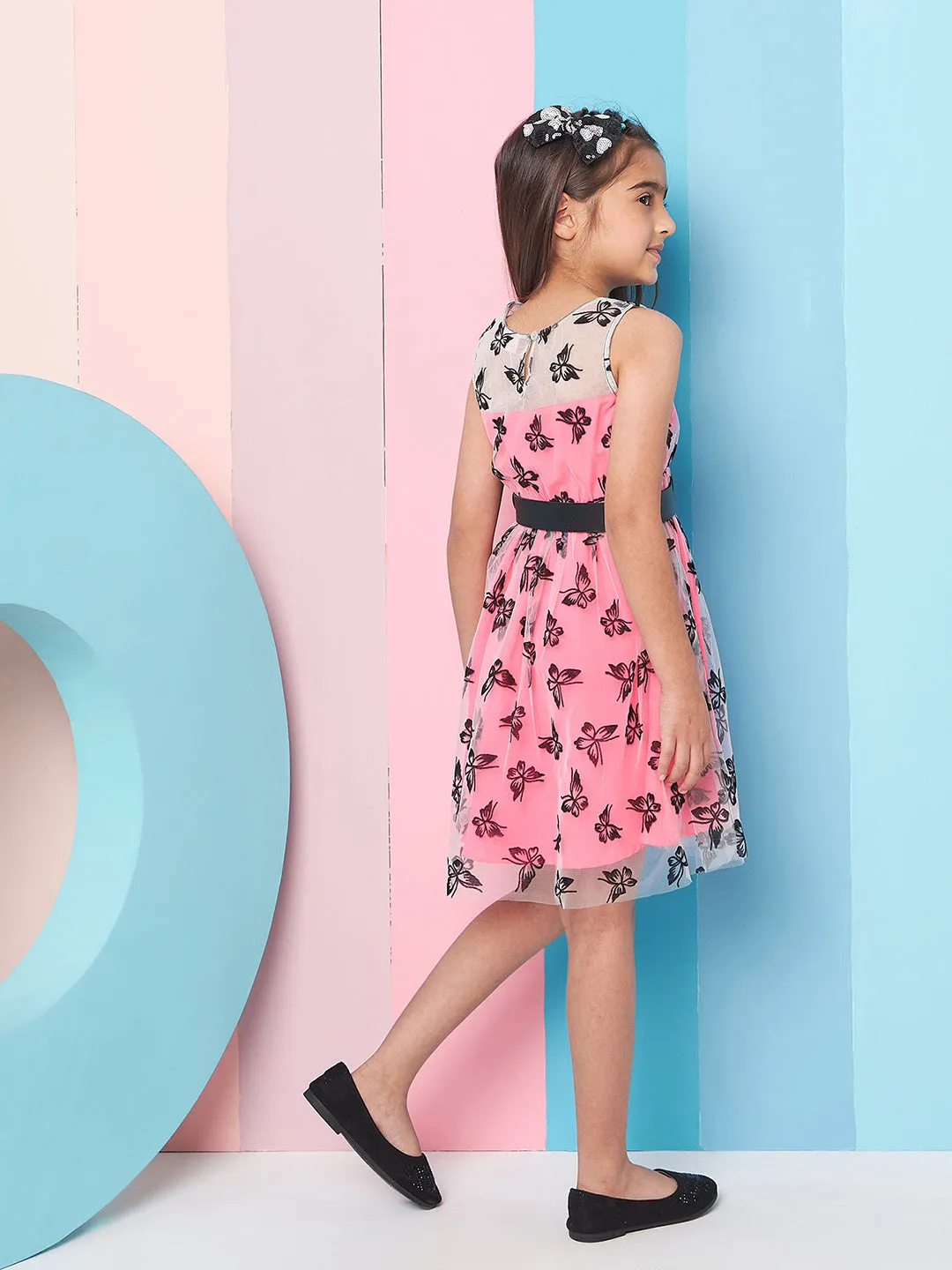 Girls Floral Printed Fit Flare Dress