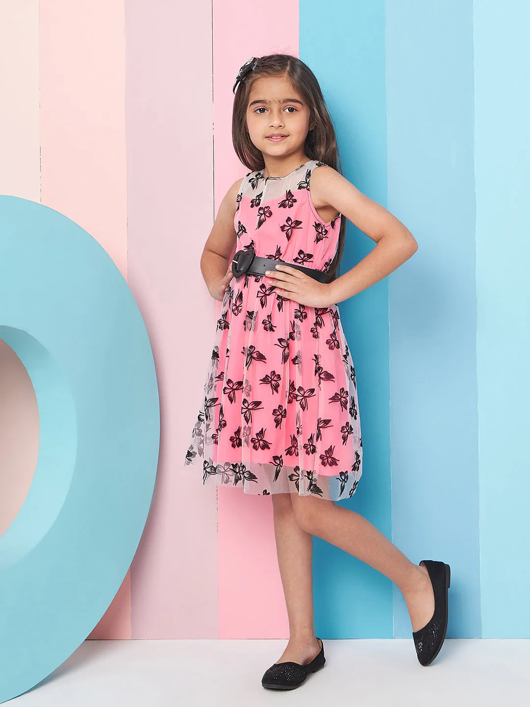Girls Floral Printed Fit Flare Dress