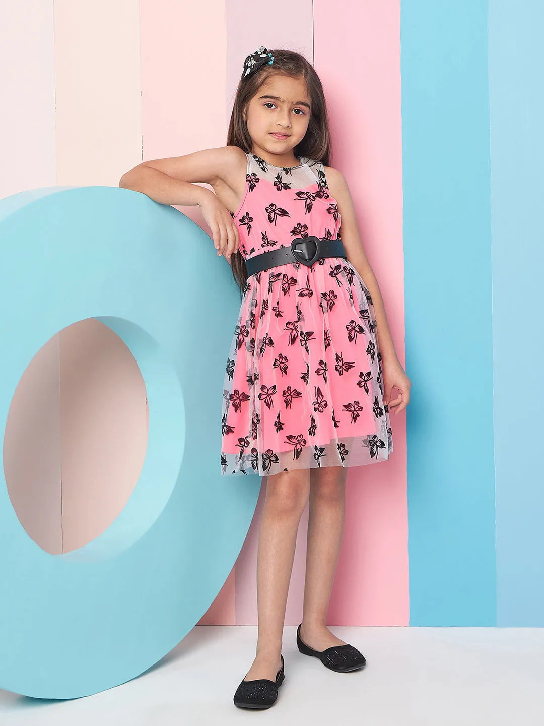 Girls Floral Printed Fit Flare Dress
