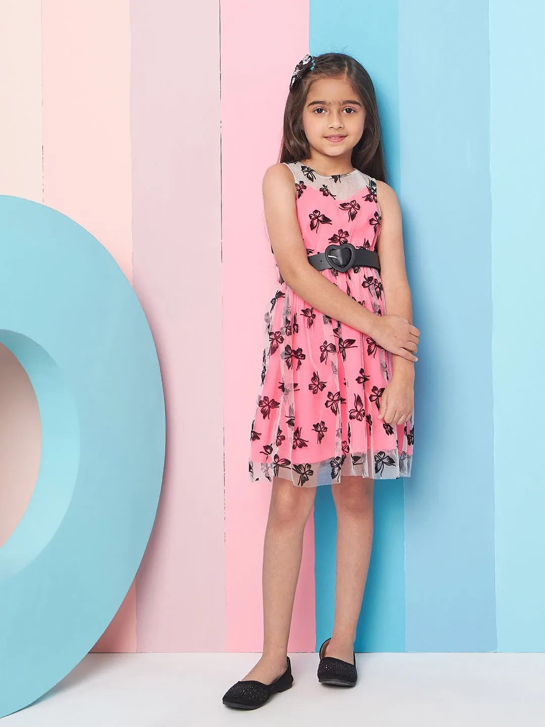 Girls Floral Printed Fit Flare Dress