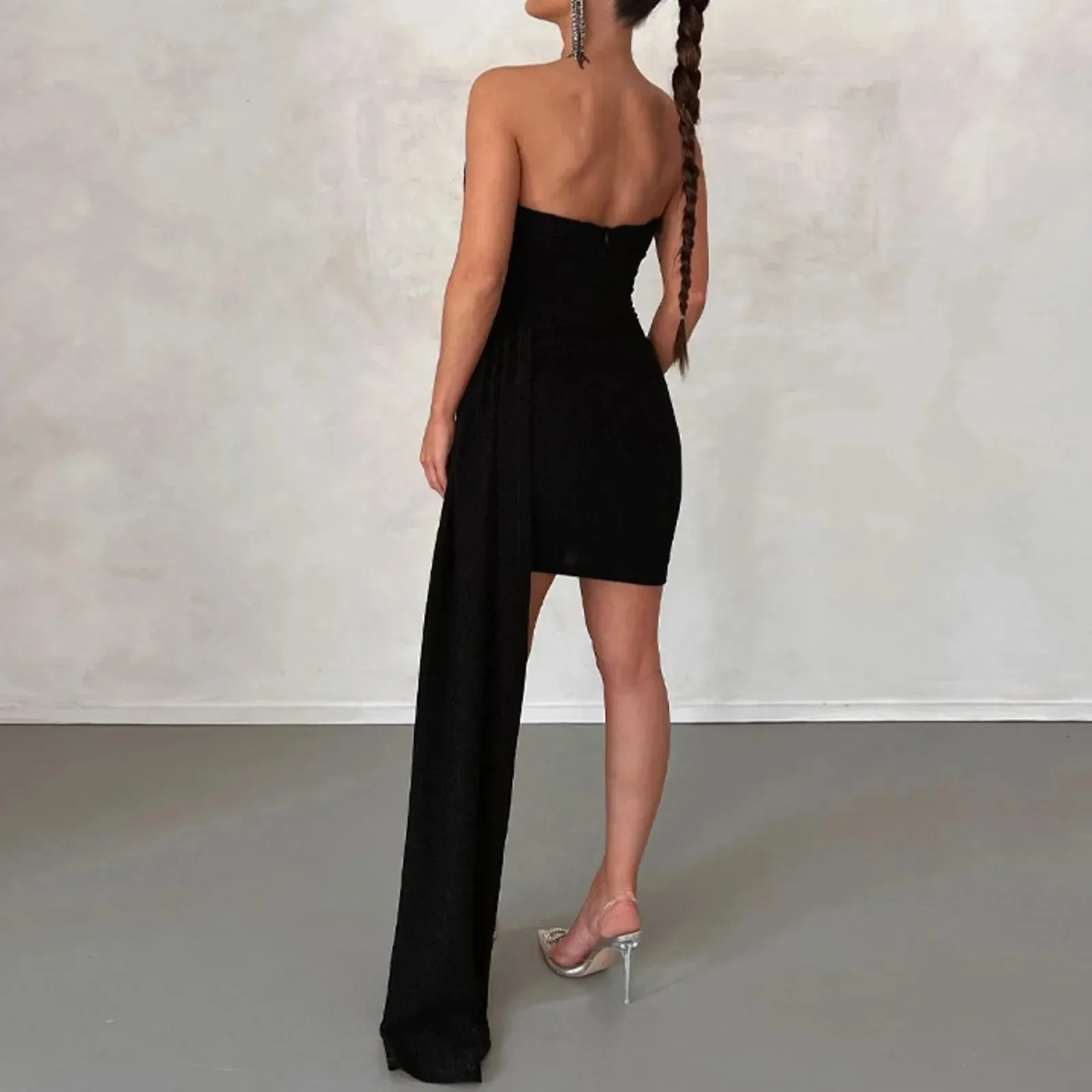 Glittery Sexy Y2K Backless Ruched Sleeveless Casual Elegant Dress