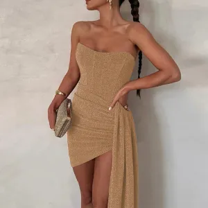 Glittery Sexy Y2K Backless Ruched Sleeveless Casual Elegant Dress