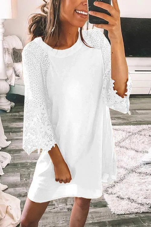 Lace Hollow Sleeve O Neck Mini Dress