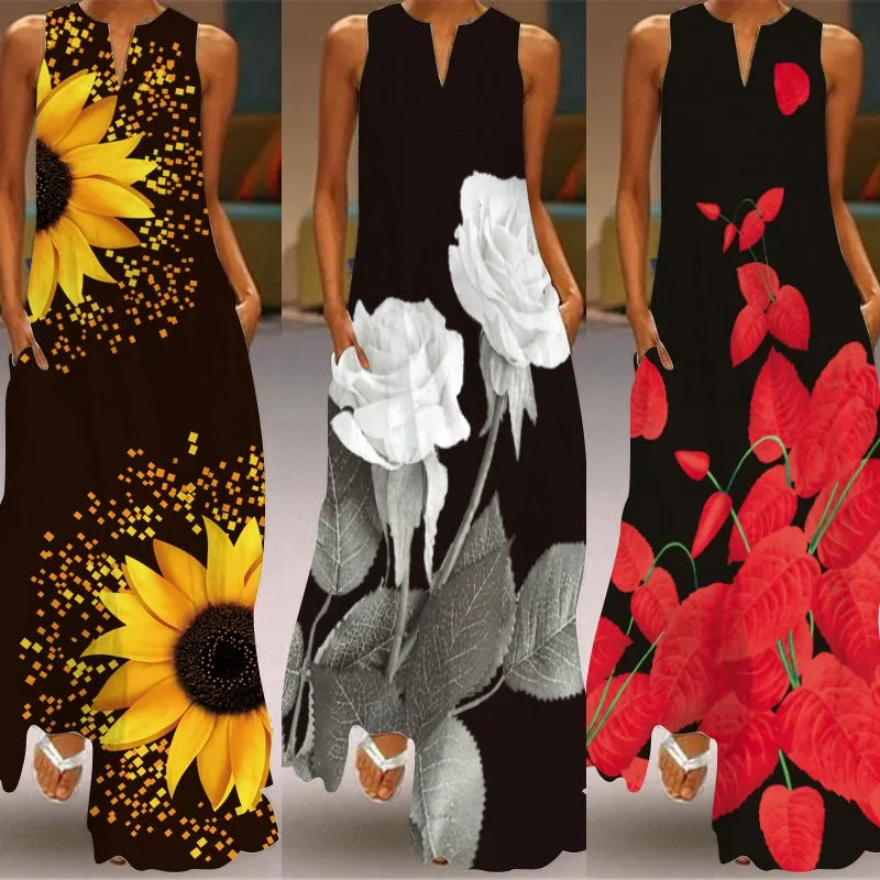 Leaf Rose Sunflower Loose Dress Vest