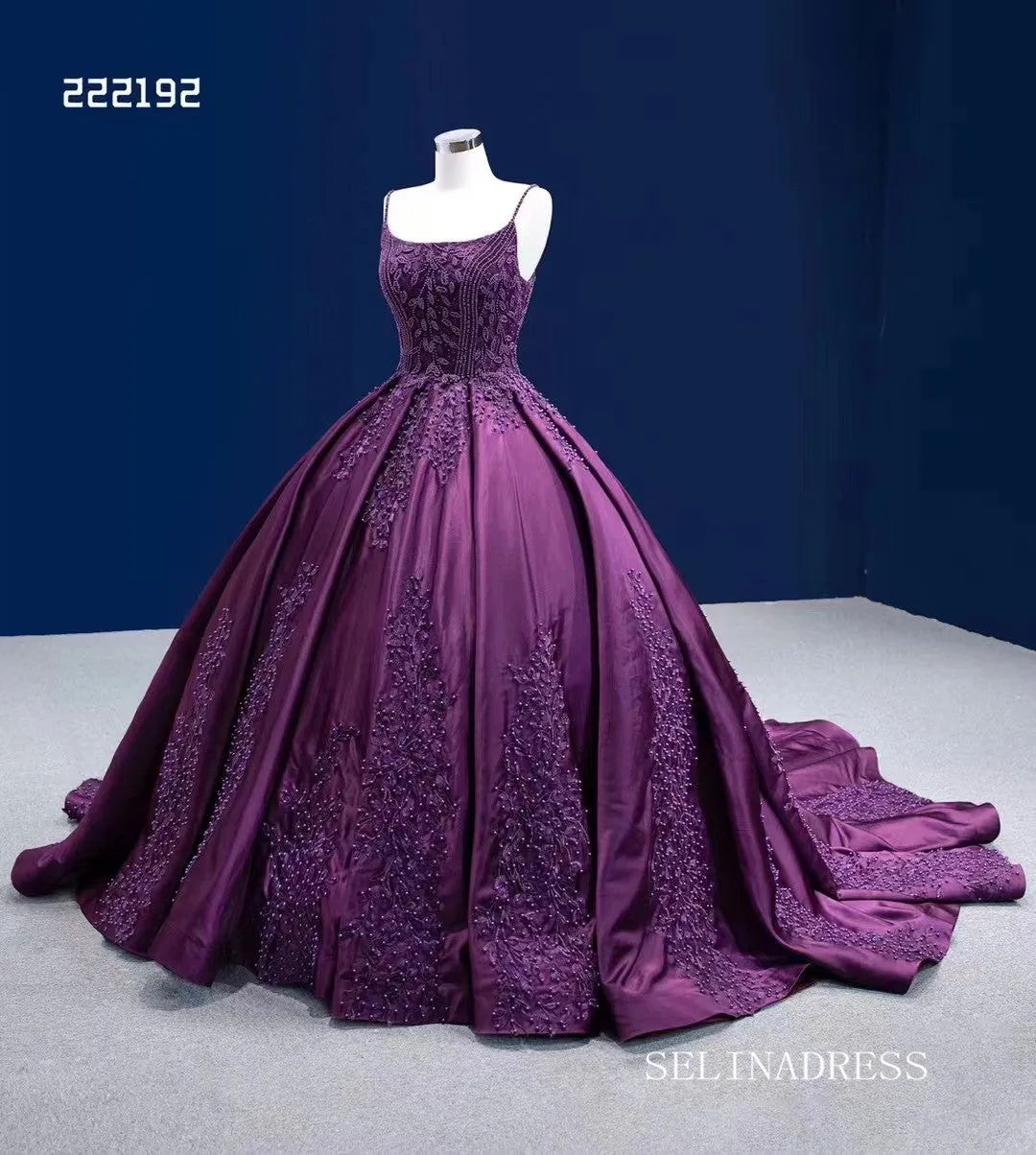 Luxury Spaghetti Straps Ball Gown Ombre Grape Beaded Prom Dress Quincess Dress RSM222192