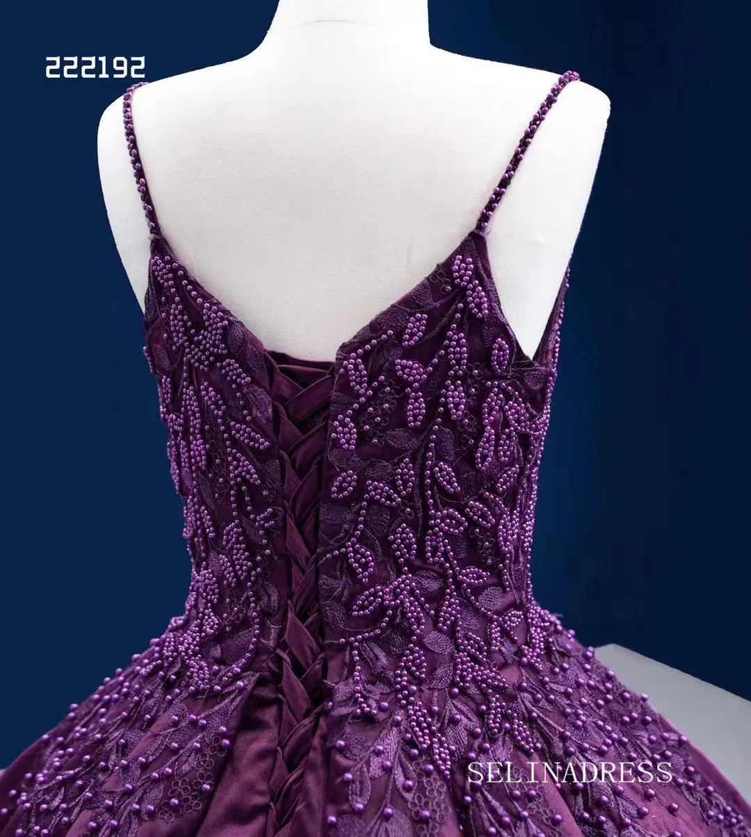 Luxury Spaghetti Straps Ball Gown Ombre Grape Beaded Prom Dress Quincess Dress RSM222192
