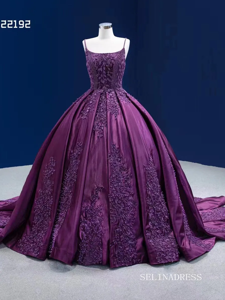 Luxury Spaghetti Straps Ball Gown Ombre Grape Beaded Prom Dress Quincess Dress RSM222192