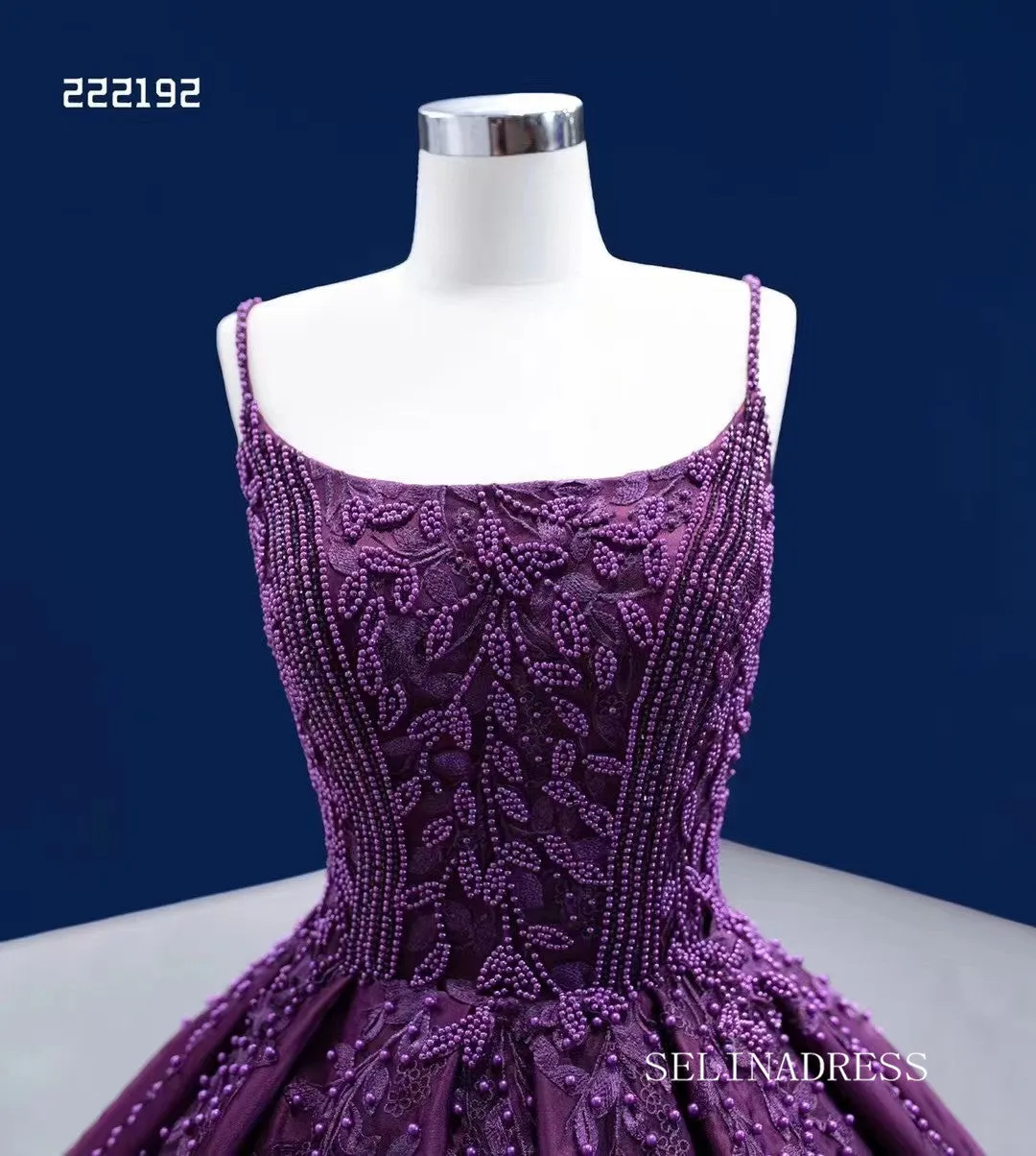 Luxury Spaghetti Straps Ball Gown Ombre Grape Beaded Prom Dress Quincess Dress RSM222192