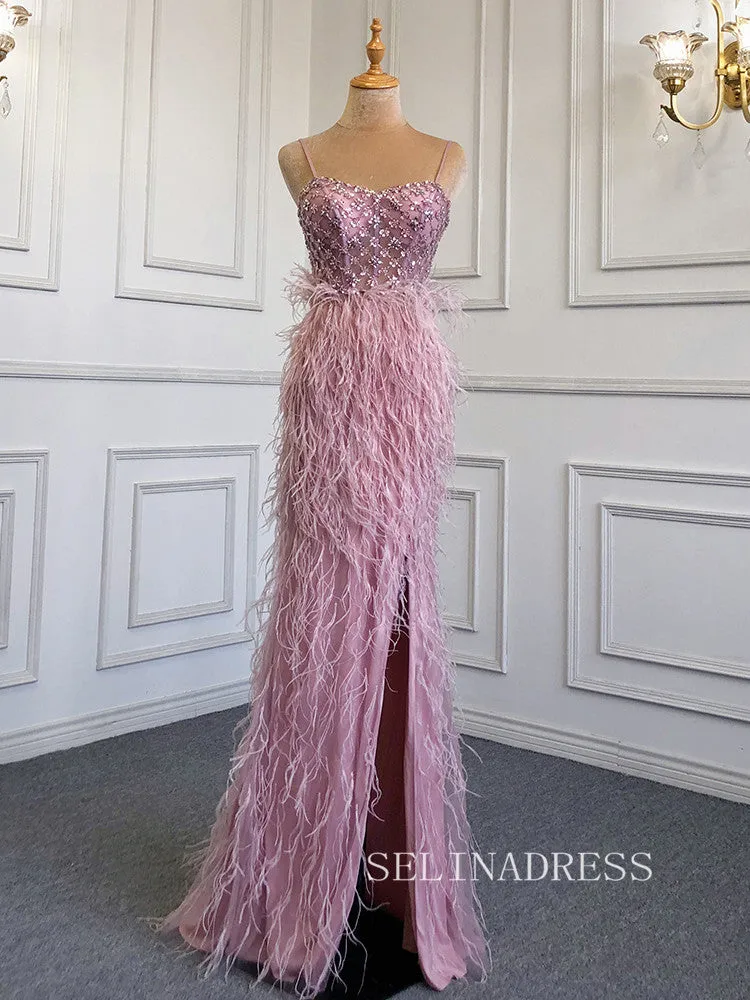 Mermaid Spaghetti Straps Sleeveless Blue Prom Dress Sparkly Evening Gowns hlks017