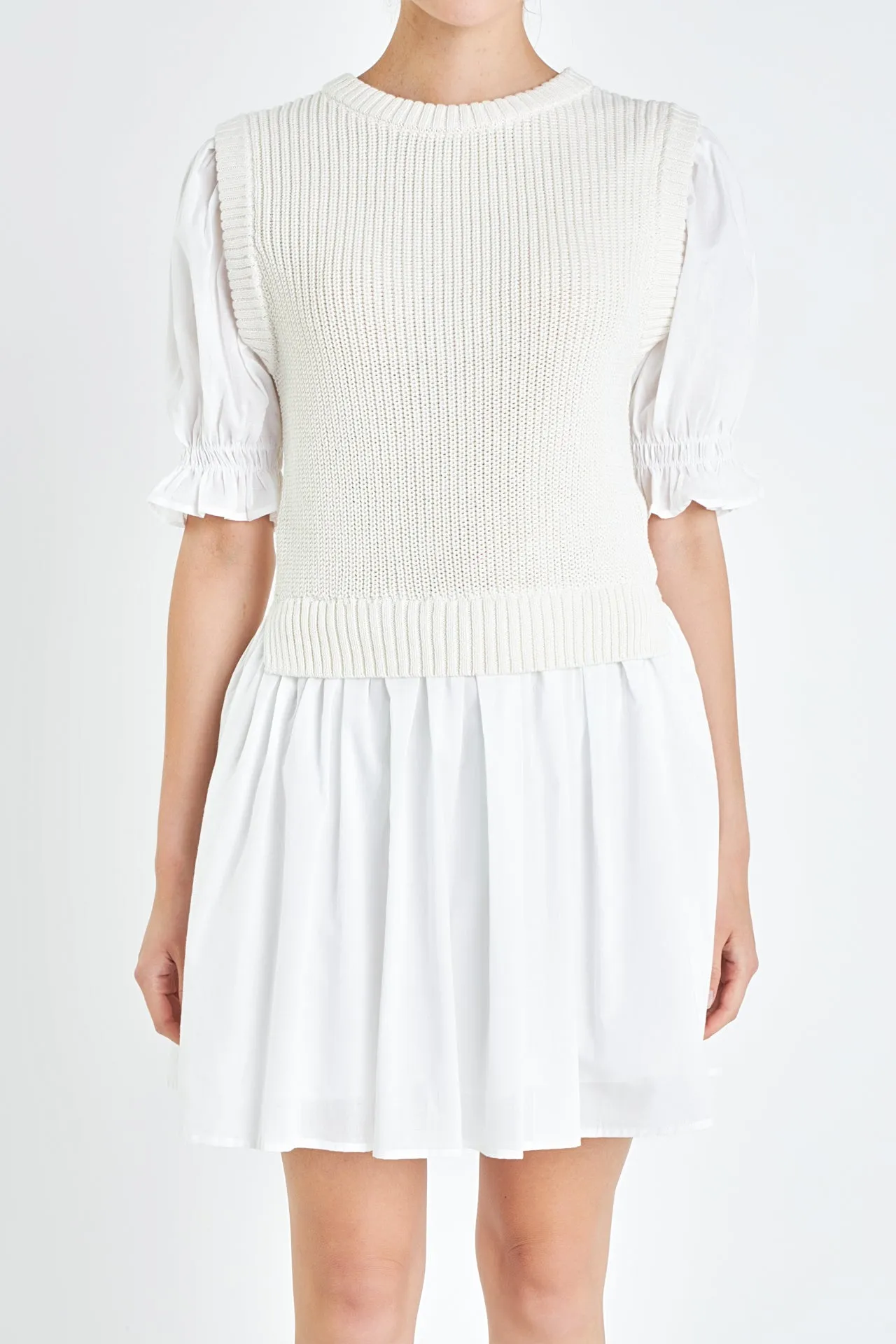 Mix Media Dress in White