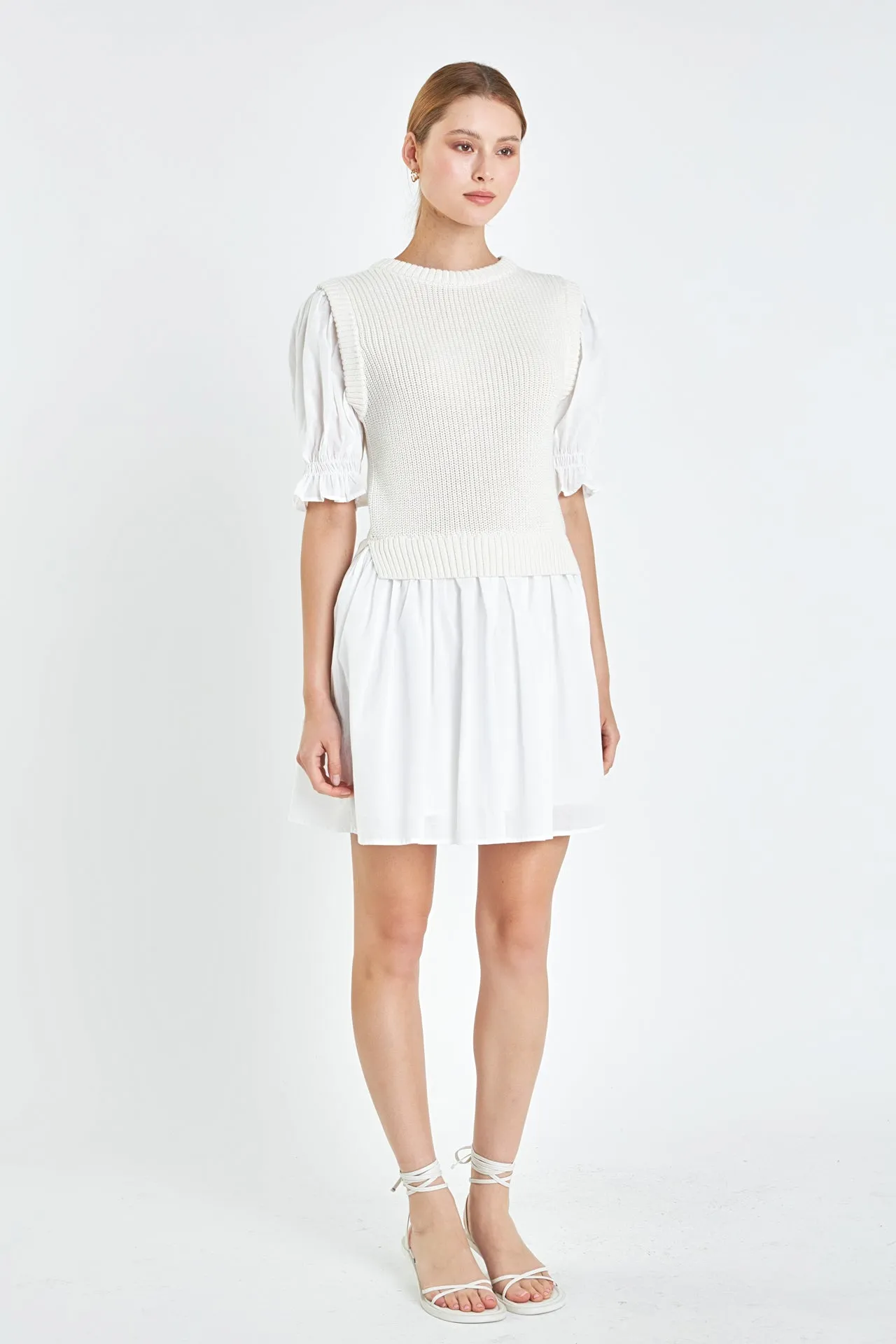 Mix Media Dress in White