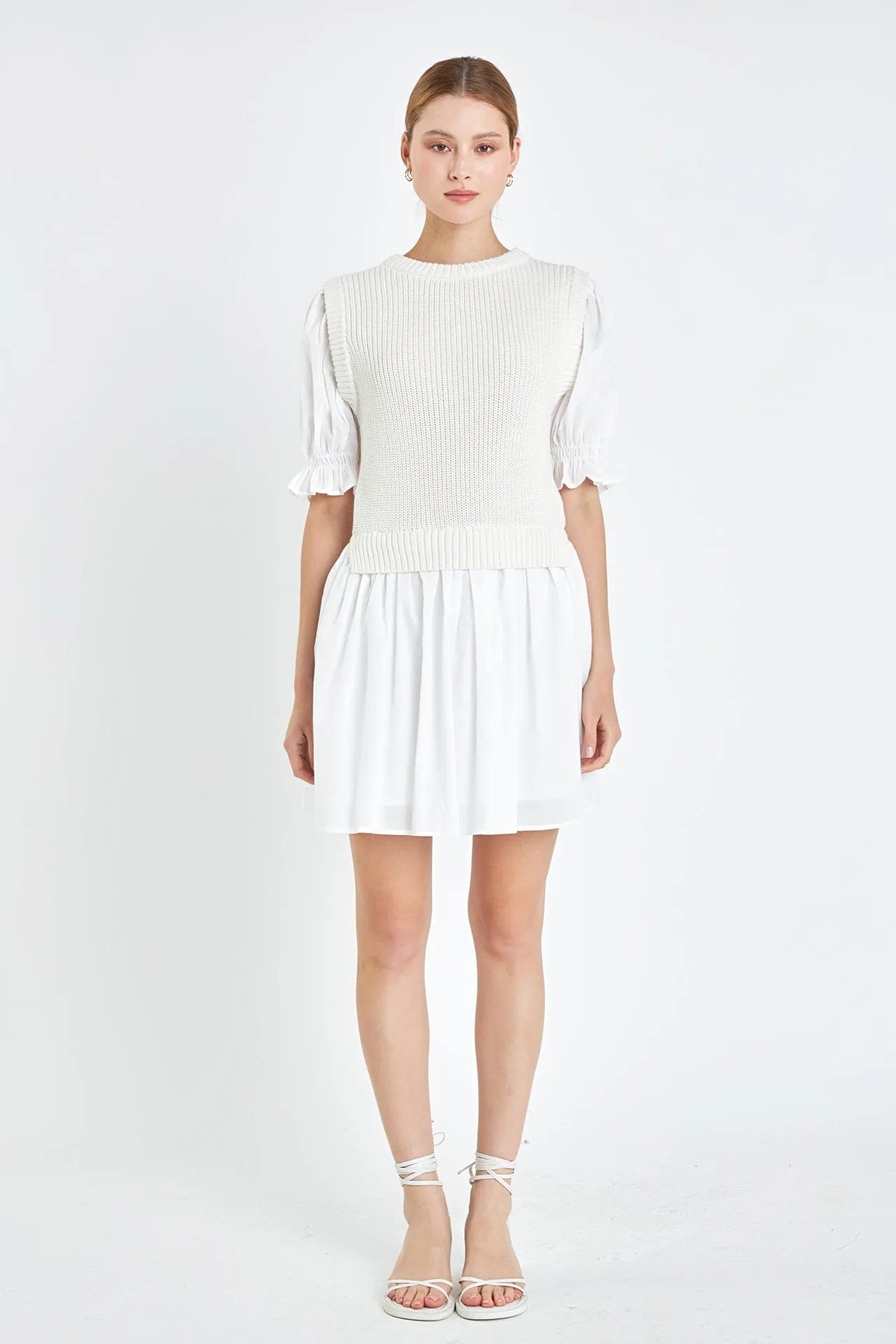 Mix Media Dress in White