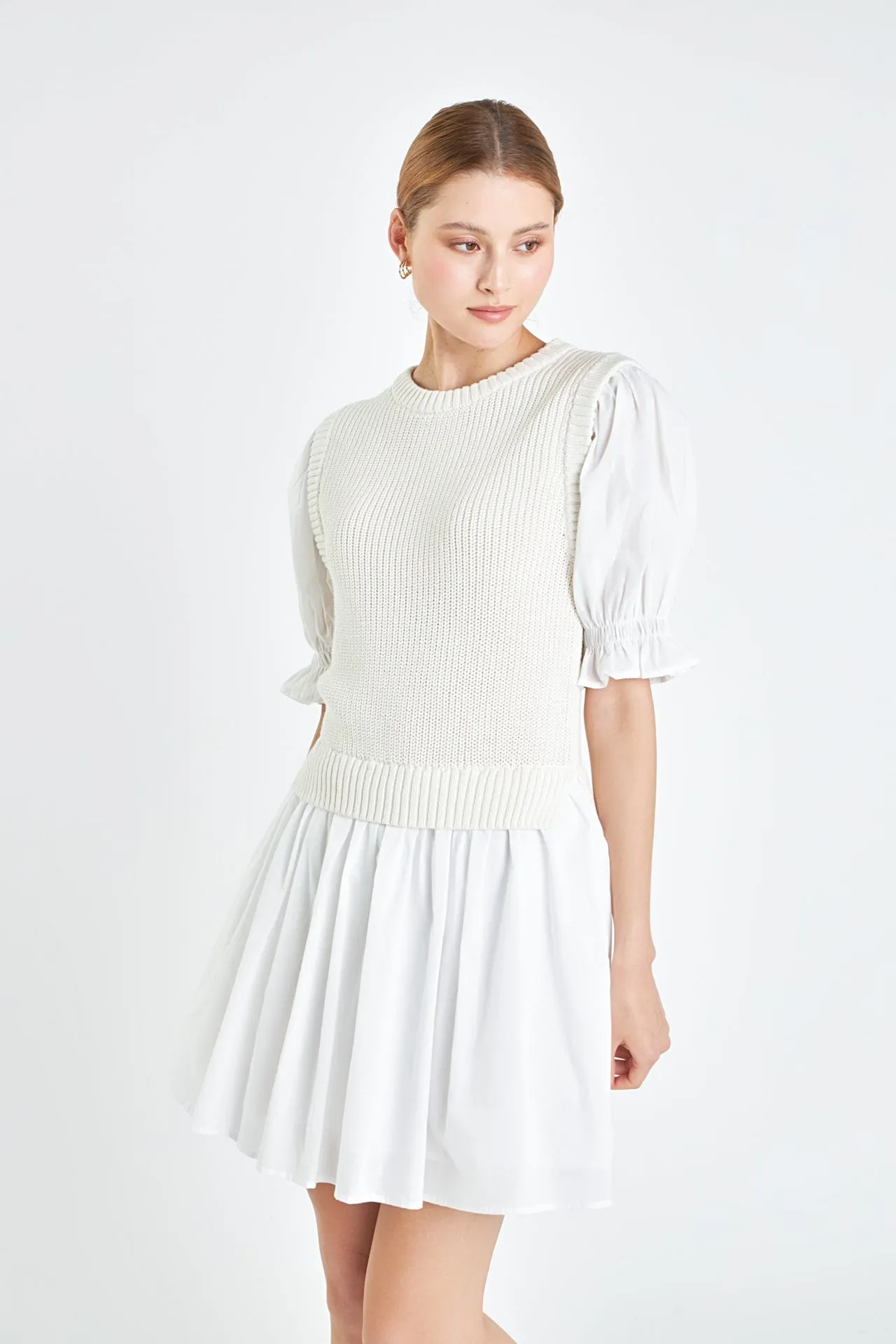 Mix Media Dress in White
