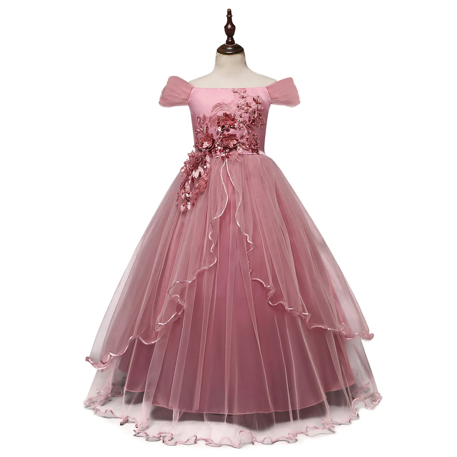 On shoulder Princess Flower Dress Costume