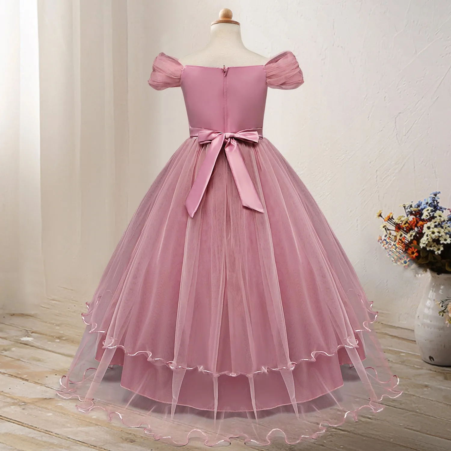 On shoulder Princess Flower Dress Costume
