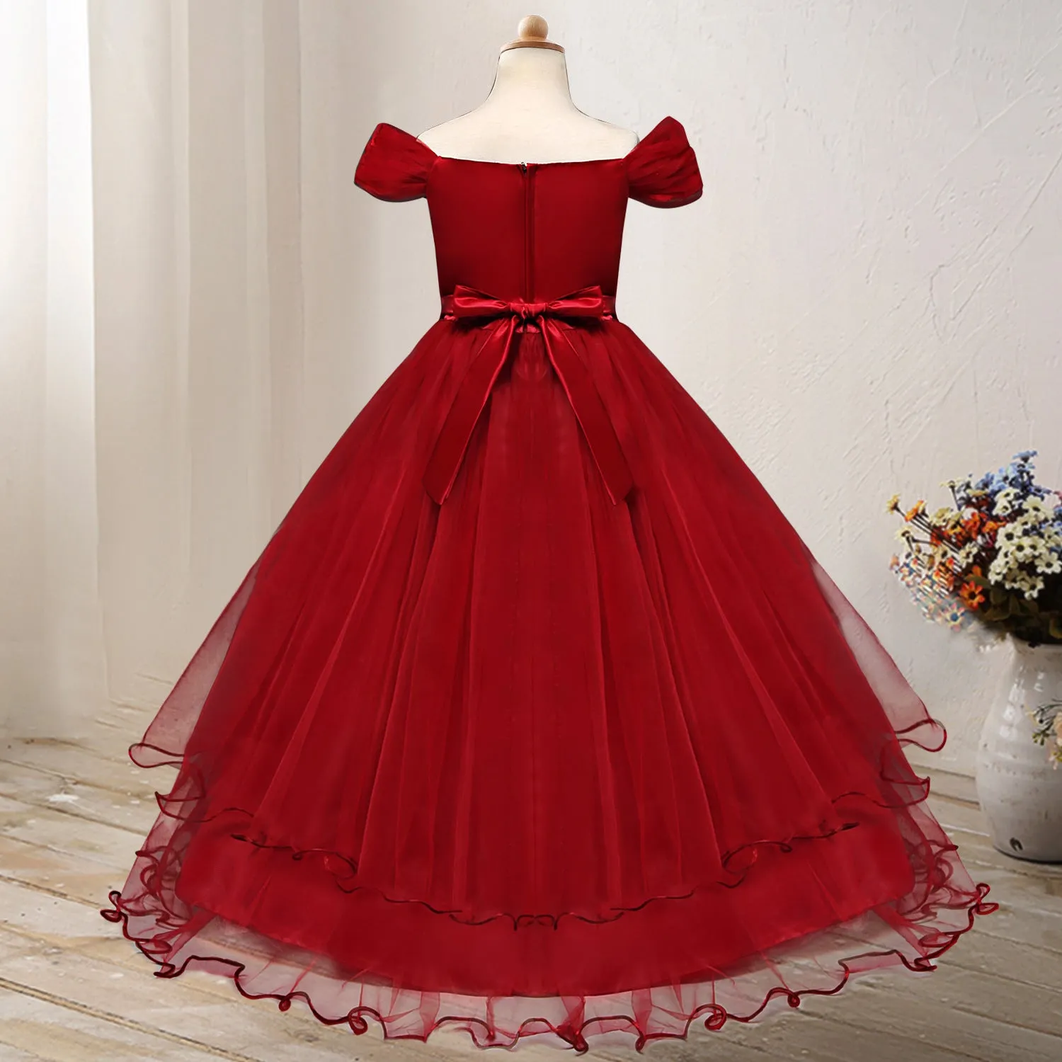 On shoulder Princess Flower Dress Costume