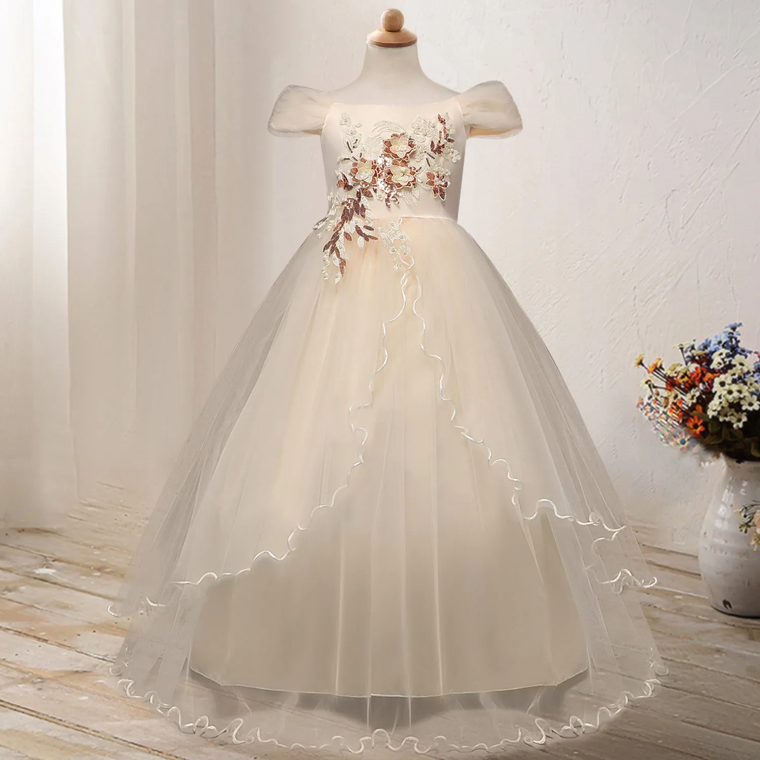 On shoulder Princess Flower Dress Costume