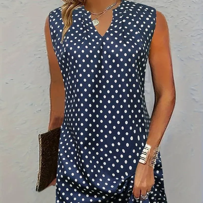 Polka Dot Printed V-neck Vest Dress