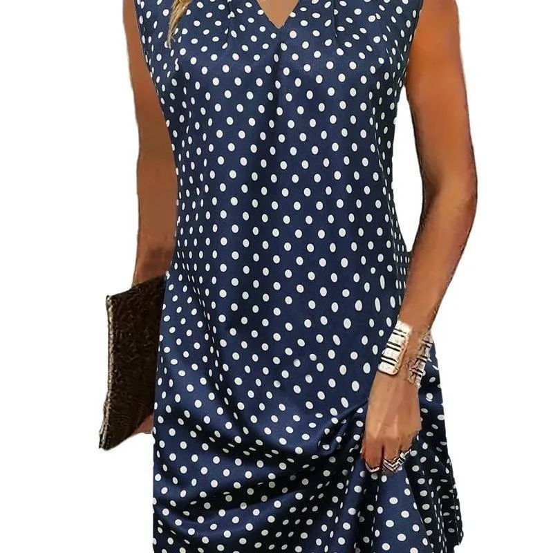 Polka Dot Printed V-neck Vest Dress