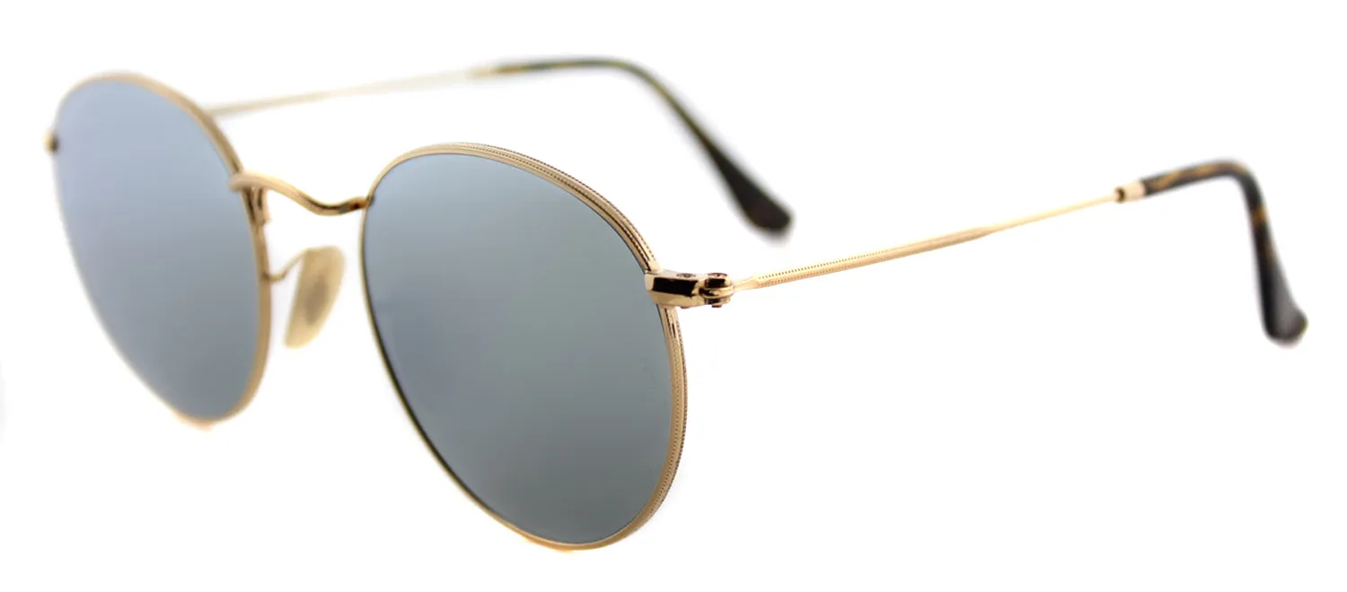 Ray-Ban RB 3447N 001/30 Round Metal Gold Sunglasses with Grey Flat Flash Lens