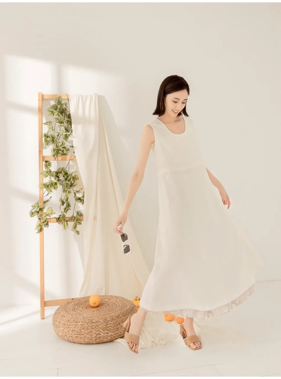 Reversible Linen Cotton Sleeveless Long Vest Cardigan Jacket Dress