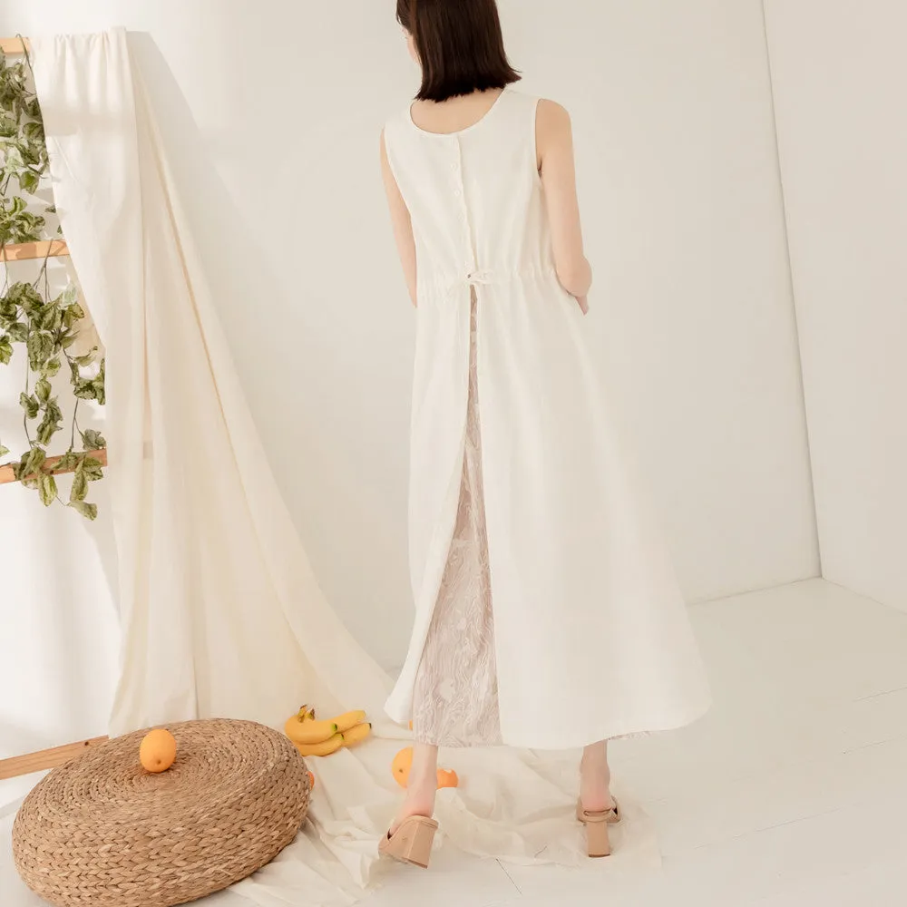 Reversible Linen Cotton Sleeveless Long Vest Cardigan Jacket Dress