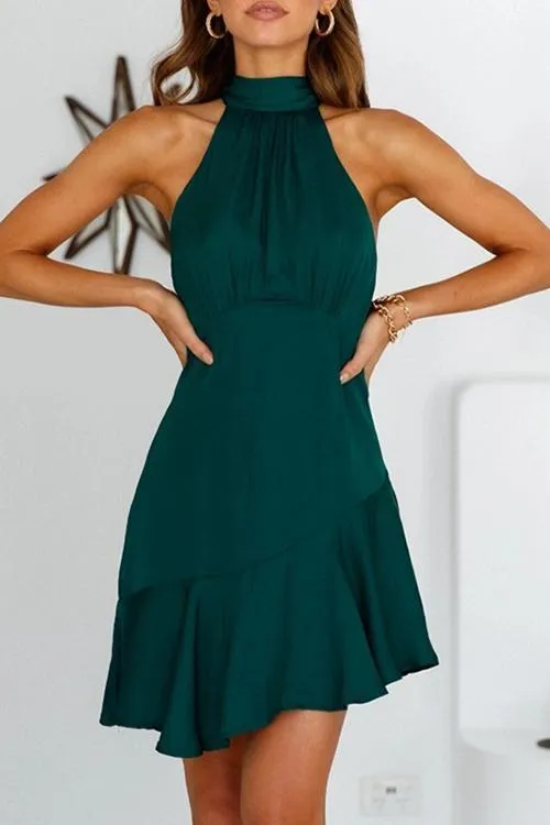 Ruffles Hem Halter Neck Mini Dress