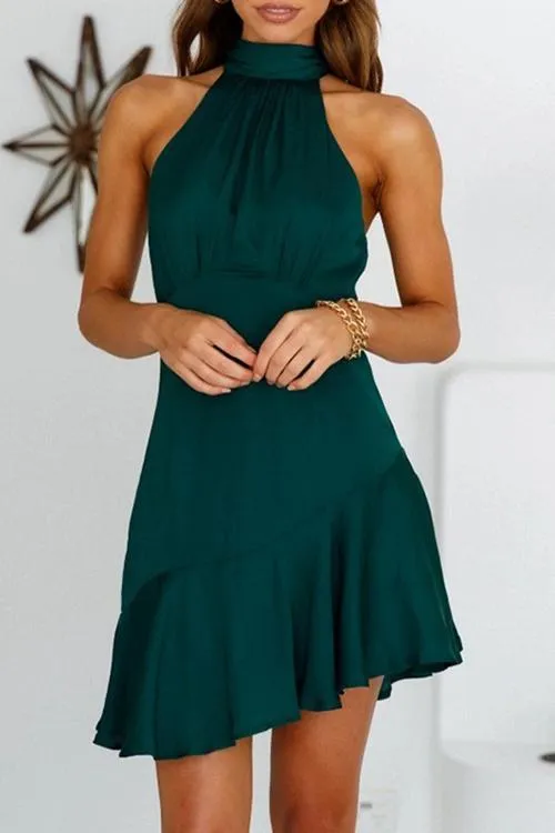 Ruffles Hem Halter Neck Mini Dress