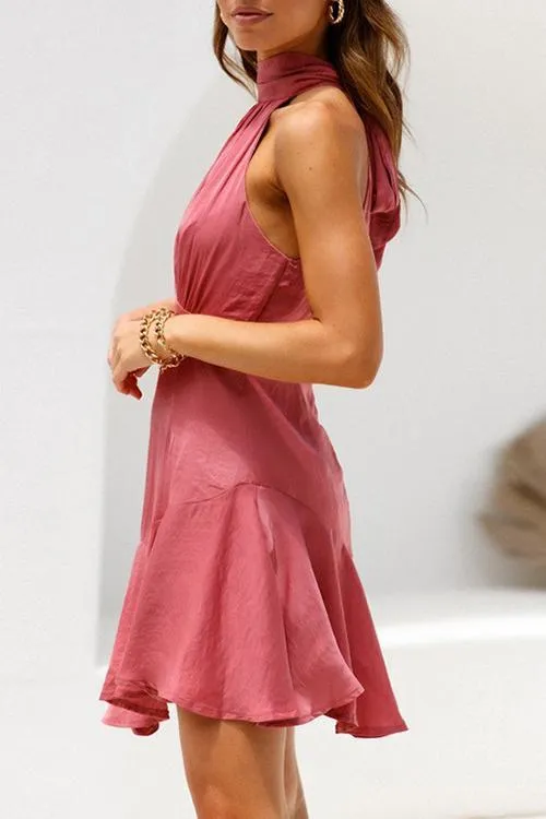 Ruffles Hem Halter Neck Mini Dress