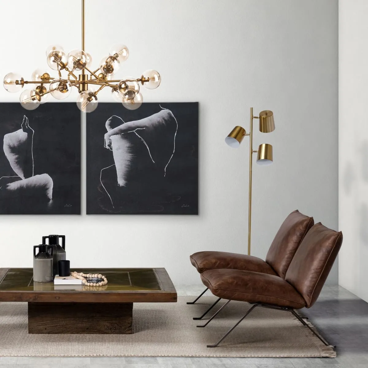 Sanders Floor Lamp Gold Metal | White Marble