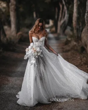Shiny Glitter Vintage Wedding Dresses Sweetheart Lace Bride Dress Custom Made Wedding Gowns ASK004