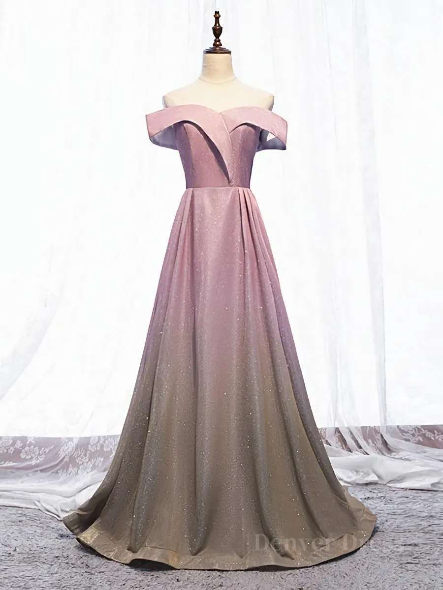 Shiny Off Shoulder Pink Ombre Prom Dresses Pink Ombre Formal Graduation Evening Dresses