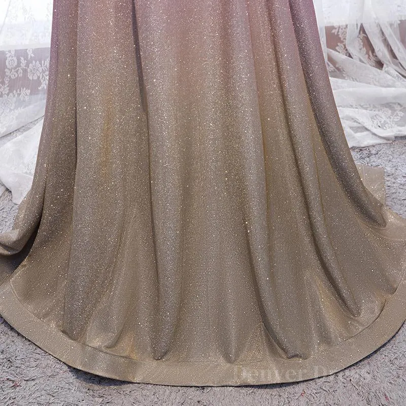 Shiny Off Shoulder Pink Ombre Prom Dresses Pink Ombre Formal Graduation Evening Dresses