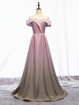 Shiny Off Shoulder Pink Ombre Prom Dresses Pink Ombre Formal Graduation Evening Dresses