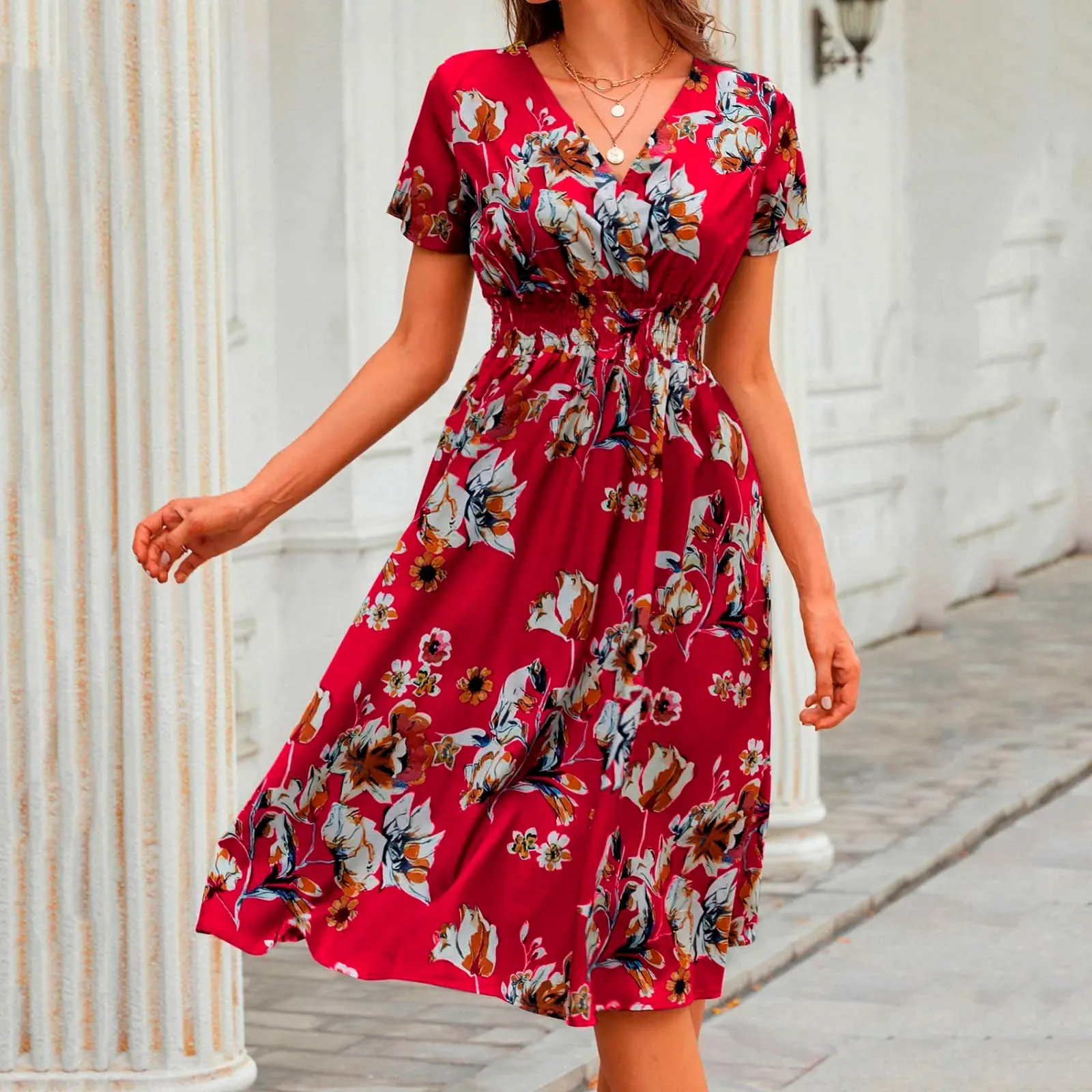 Sleeve Ruffle Floral Print Mini V Neck Boho Casual Beach A-line Casual Short Dress