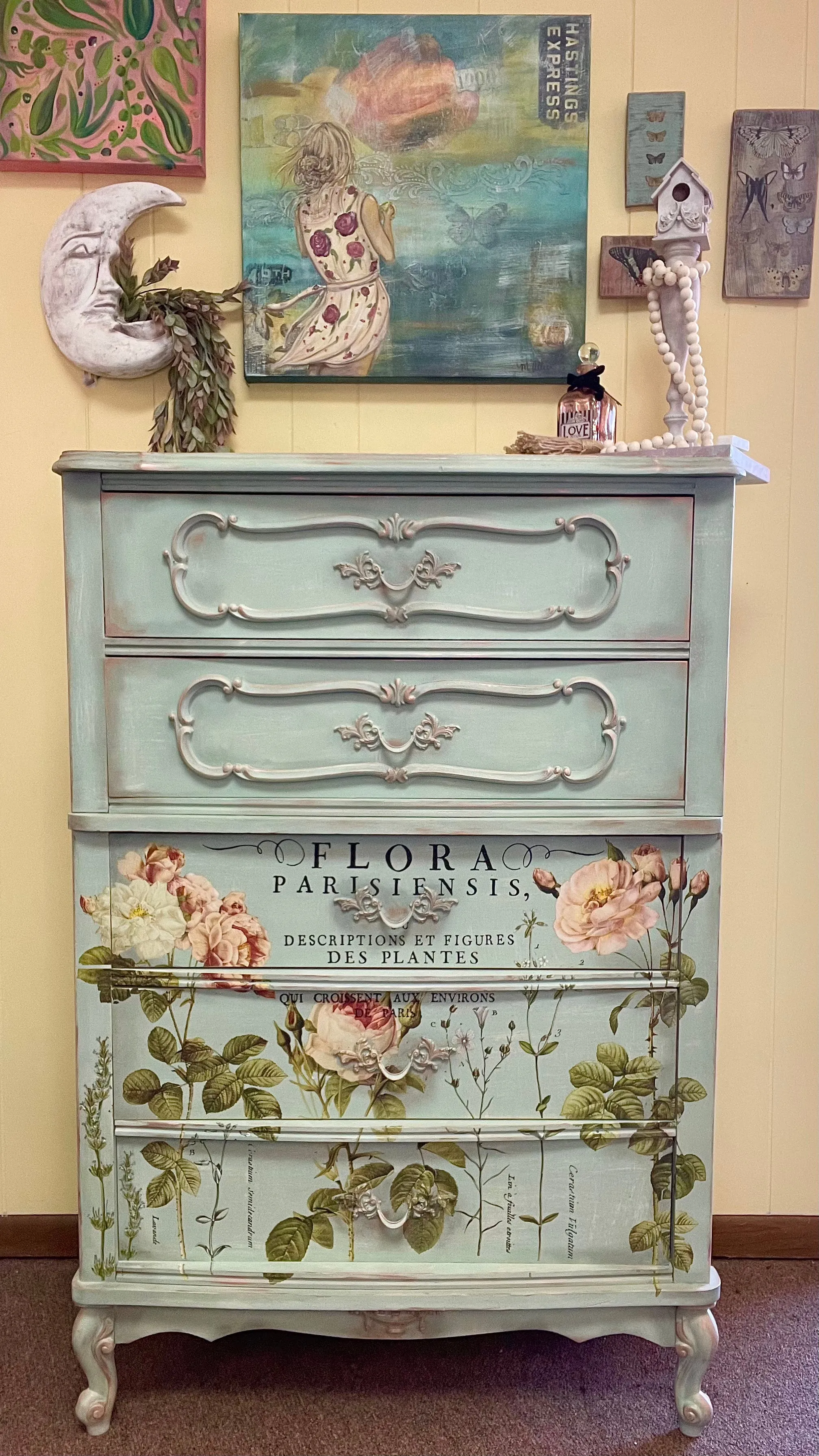 **Sold** Green & Pink Chest with Roses
