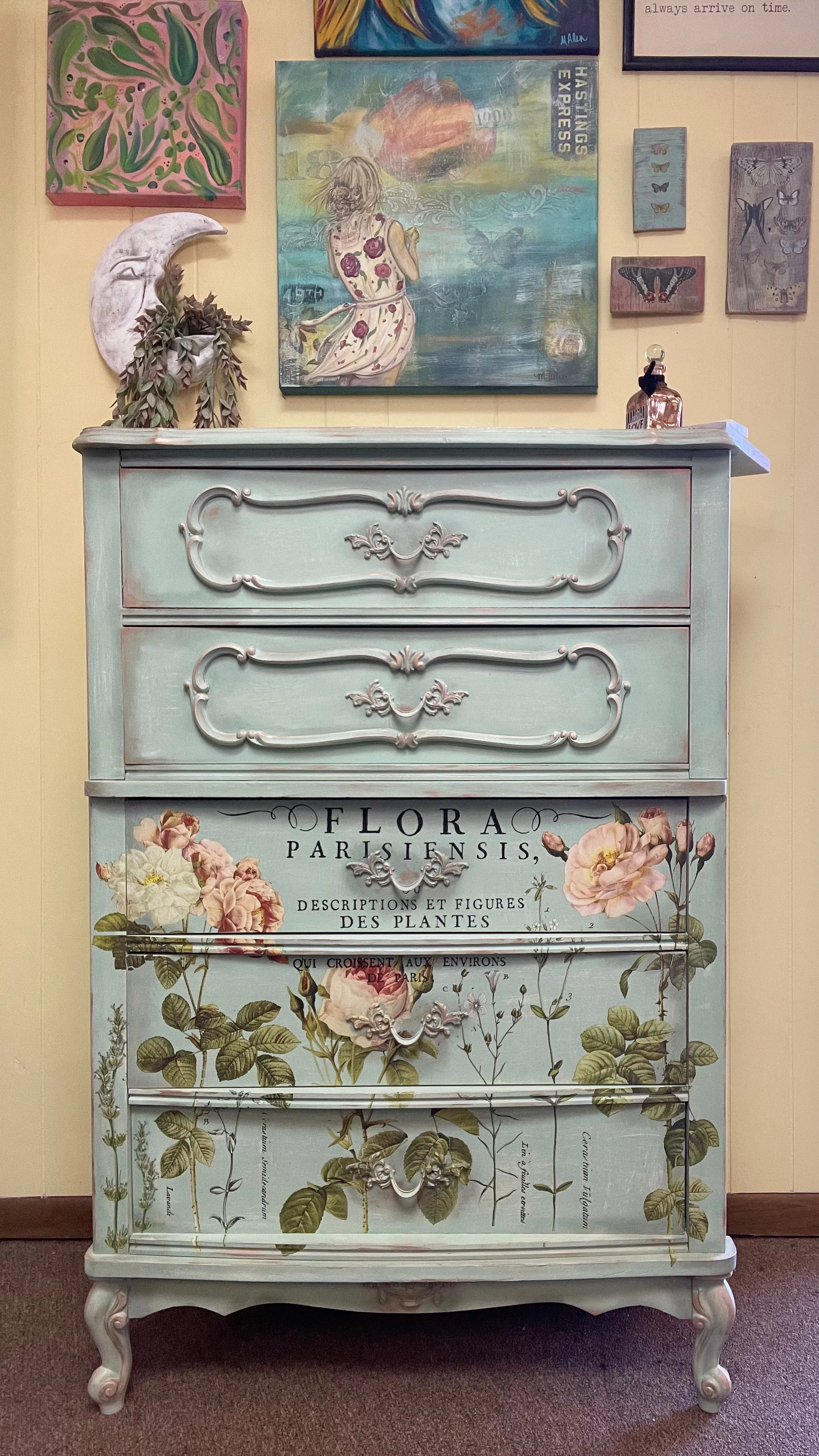 **Sold** Green & Pink Chest with Roses