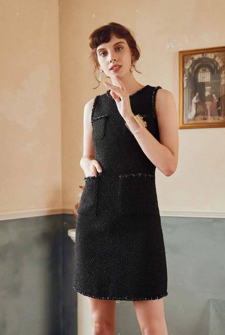 Spring/Autumn Tweed Sleeveless Vest Mini Dress