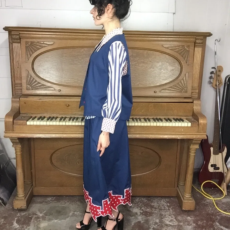 Vintage 70s | Prairie Dress Square Dancing Western Texas 3 Piece Set | Size L