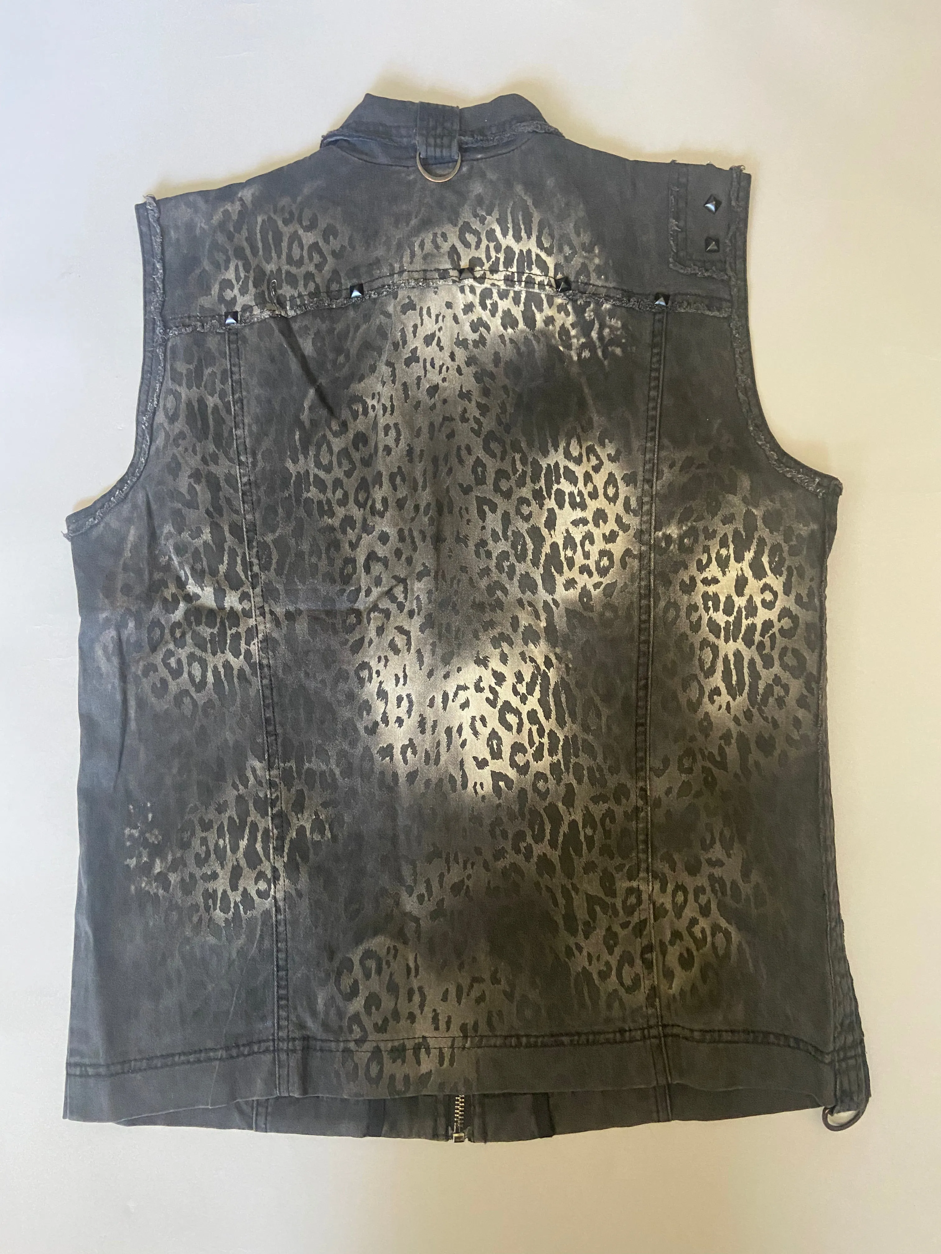 Vintage Bleached Out Black Leopard Print VEST - size M